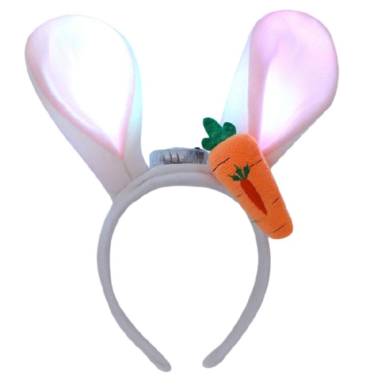 Light Up Rabbit Ears Headband Cute Plush Bunny Ear Hair Accessory for Women
