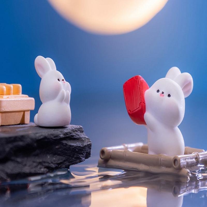 Cartoon Roztomilý Festival poloviny podzimu Králičí panenka Svátek poloviny podzimu Mooncake Dekorace na desku Roztomilý králičí pryskyřice Ornament dárek