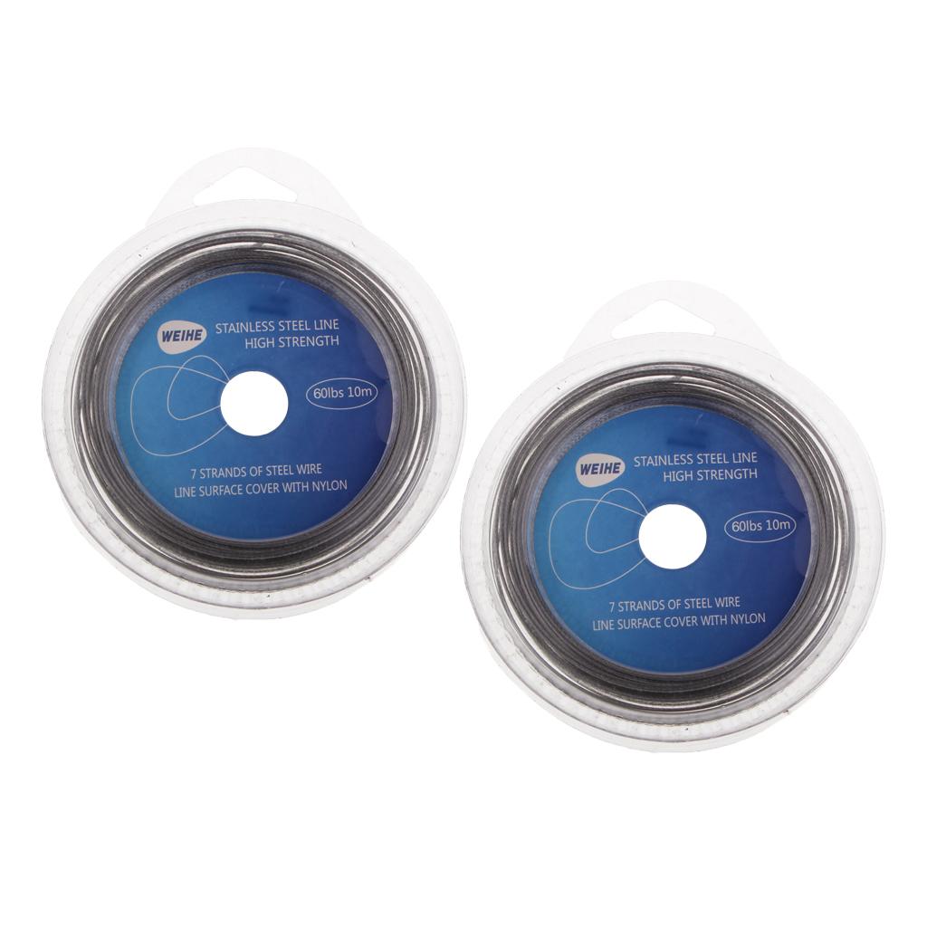 2 Pieces Steel Wire Fishing Line 10m Braided Leader 60LBS