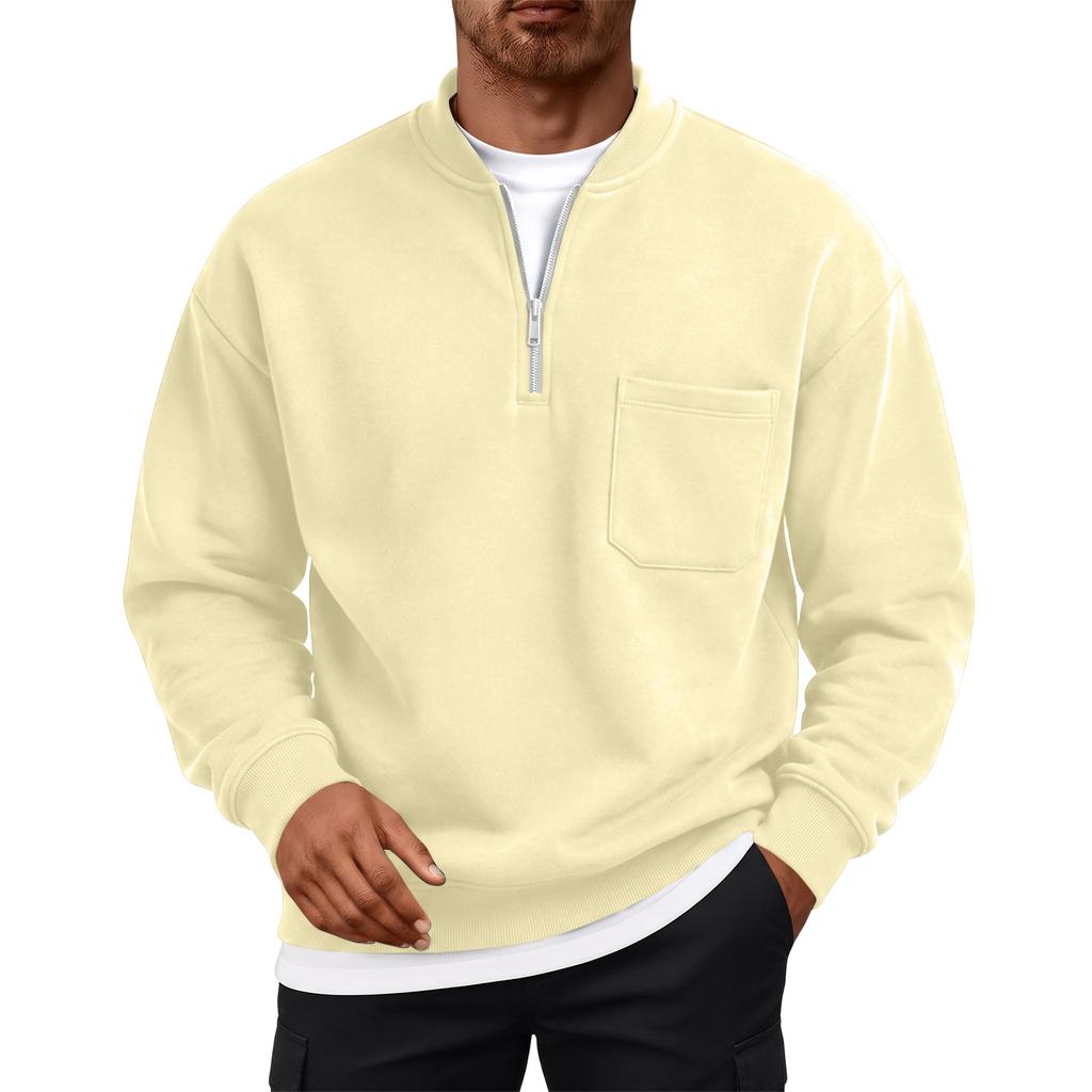 Men's Color Lined Sweatshirt Long Sleeve with Pockets for Fall Winter