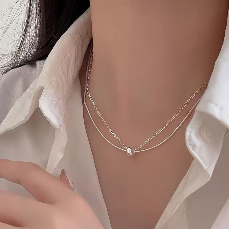 Elegante Damen S925 Sterlingsilber Perlenanhänger Halskette - Leichte Luxus Schlüsselbeinkette