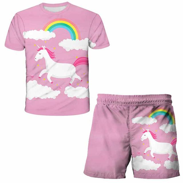 

Комплекты одежды для девочек, повседневная одежда для девочек, футболка с единорогом в стиле аниме + короткие штаны, детский спортивный костюм, костюм для детей-подростков, От 1 до 14 лет 160