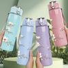 1PC Delicate White Twig Blossom Print 750ml Color Plastic Sports Water Bottle Leakproof Flip Straw Lid Suitable for Sports Office Home Use