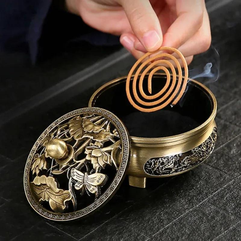 Retro Alloy Three-legged Incense Burner Base Set Incense Art Decorative Indoor/tea Room/soothing Purifying Aromatherapy Stove