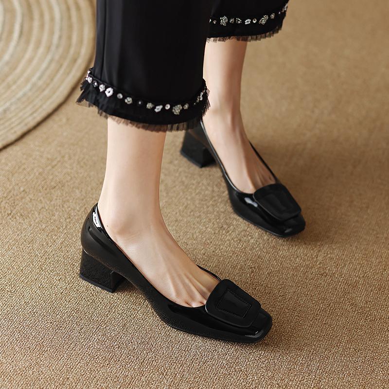 Moda NUOVO Autunno/Primavera Scarpe Décolleté da Donna Scarpe in Vera Pelle per Donna Punta Quadrata Tacco Grosso Scarpe Casual Basse Slip-On Scarpe Quotidiane