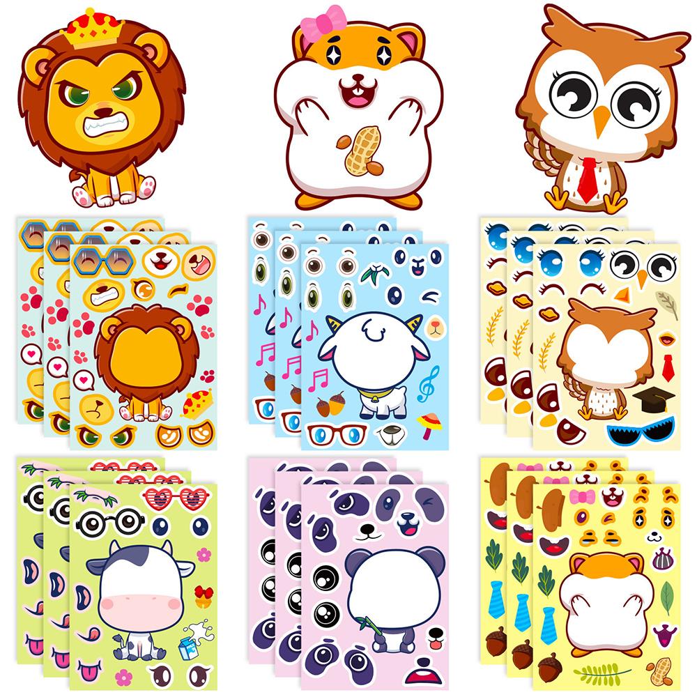 612Sheets Animal Make A Face Puzzle Stickers Kids Lion Owl Panda Make Your Own Diy Game Children Cartoon Jigsaw Education Toys