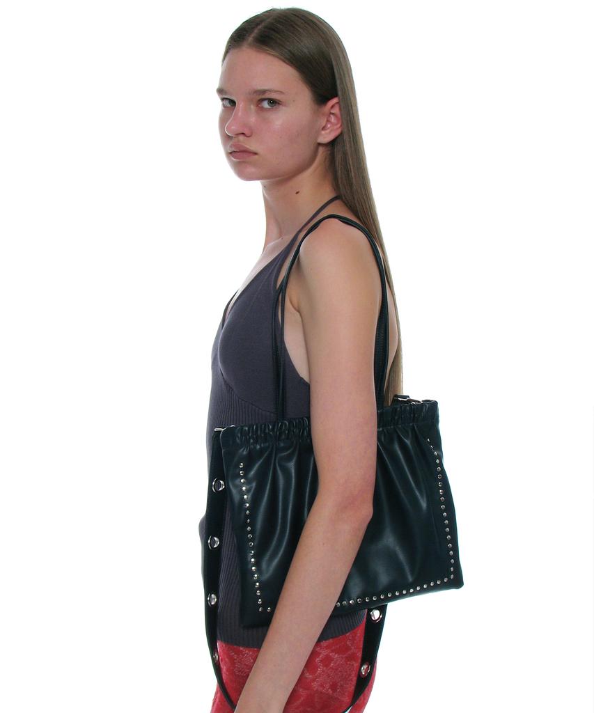 Partimento Women 2Way Studded Shirred Flat Bag_Navy