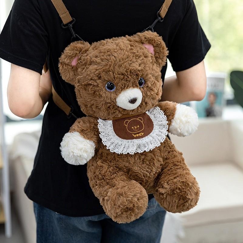 Lace Cute Scarf Teddy Bear Plush Toy Backpack With Detachable Shoulder Strap