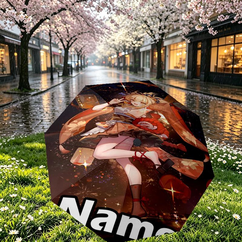 Custom Name Personalized Genshin Impact Print Umbrella, Auto Open Close, 8‑Rib Sturdy Frame, Commute Camping Hiking Use, Birthday Gift