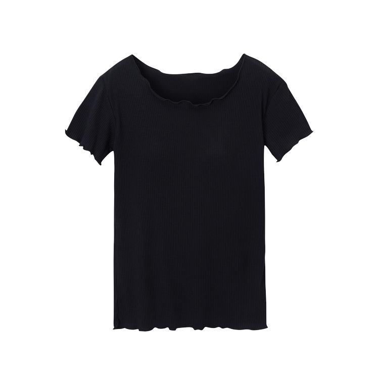 Ruffled Short-Sleeve Bra-Free T-Shirt with Integrated Breast Pads