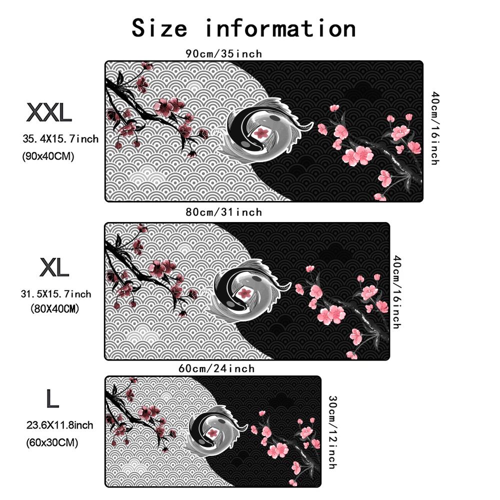 Yin-yang Fish Mouse Pad Black & White Sakura Office Laptop Desk Mat Game Accessories Mousepad XXL Rubber HD Gaming Long Desk Mat