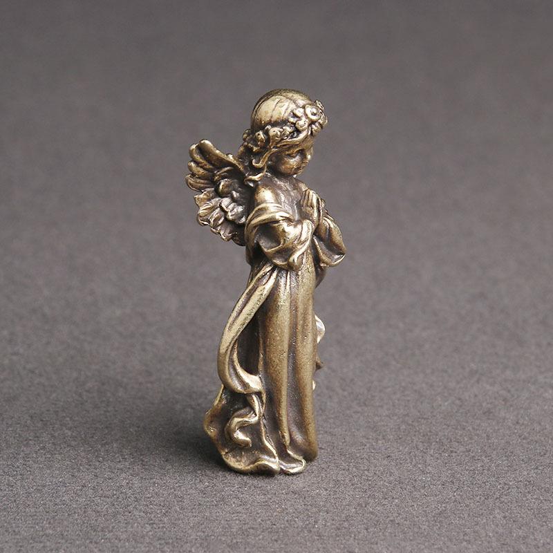 Brass Guardian Angel Fairy Garden Decoration Cupid Metal Figurine Desk Decoration Statue Bronze Carving Decoration Crafts
