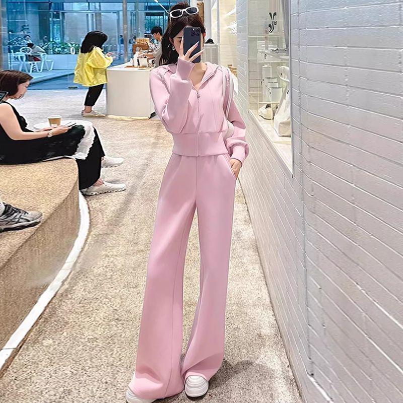 2025 Chic European Women's Spring Tracksuit: Hooded Sweatshirt & Wide-Leg Pants Two-Piece Set