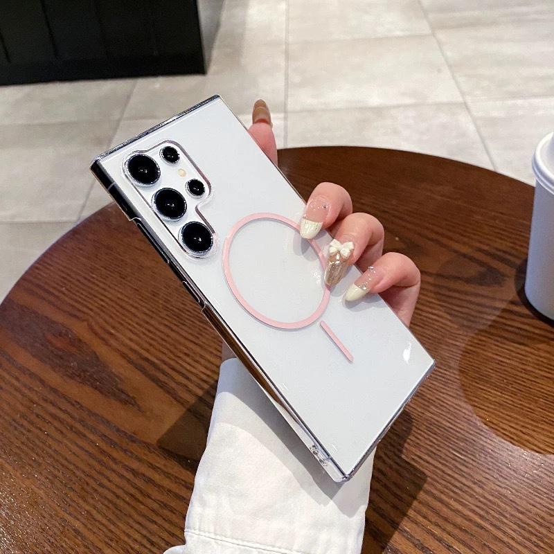 Suitable for Samsung S25 Ultra Thin Magnetic Suction Mobile Phone Case S24FE Macaron S23 Ultra Thin Transparent PC Protection Case