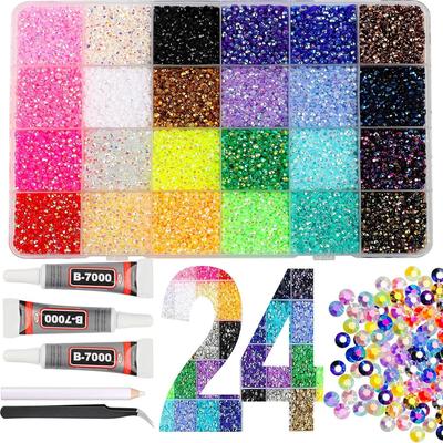 Bedazzle Resin Rhinestone Kits,3mm Flatback Rhinestones Kit for Bedazzling with Glue Craft Tools,DIY Decoration Gems Kit  (24 Colors)