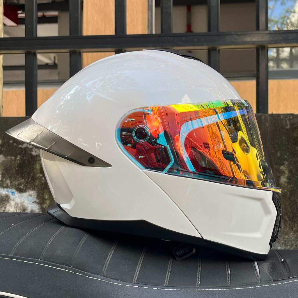 Motorcycle helmet Men's and women's face-off helmet Double mirror Winter tail semi-full cover Four Seasons Blue