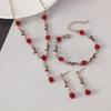 Trendy Retro French Red Rose Jewelry Set: European & American-Inspired Necklace and Bracelet for Women
