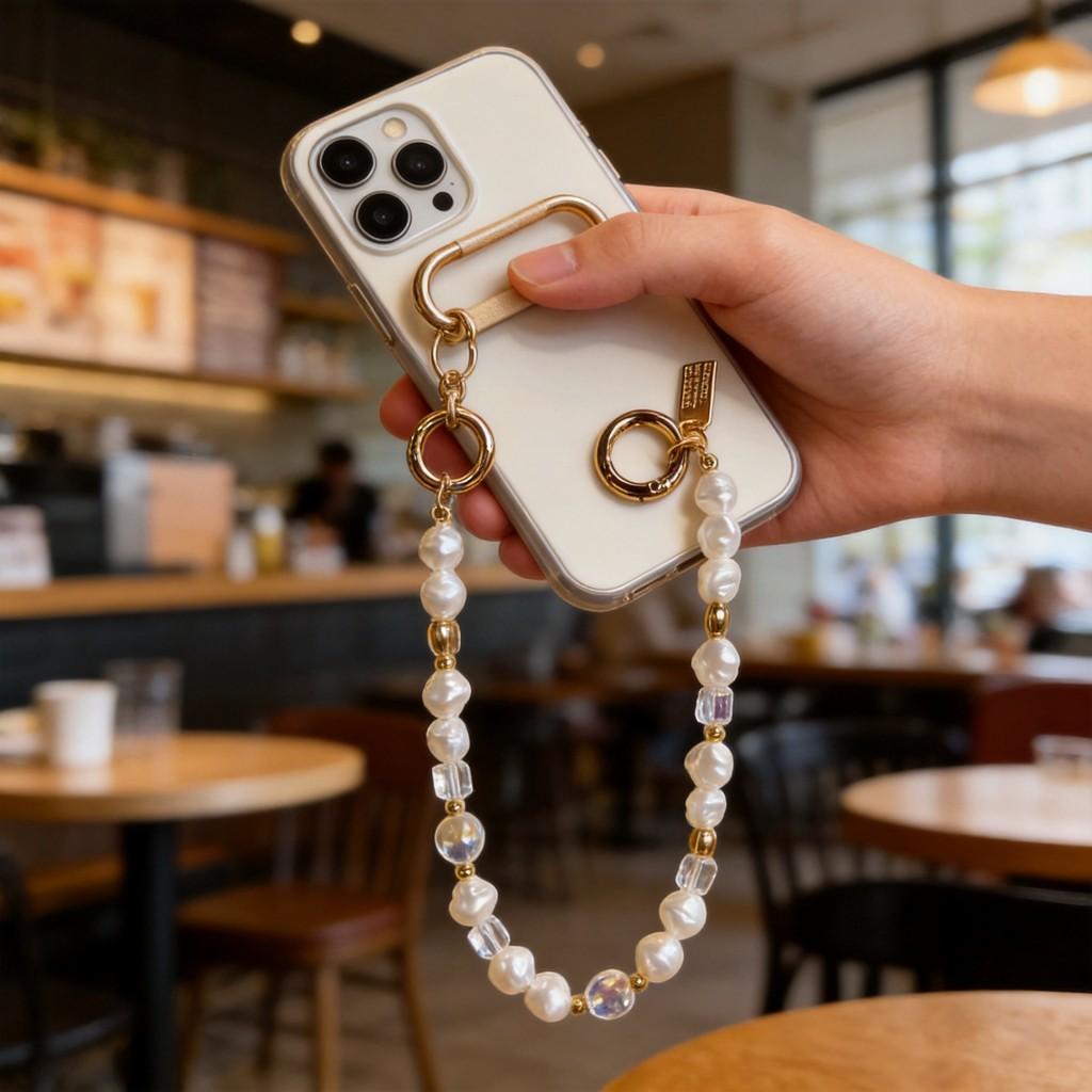 Pvc Phone Lanyard With Crystal Beads For Women And Men
