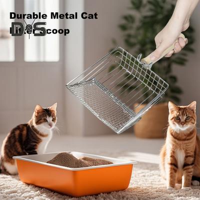 Katzenstreuschaufel aus Metall, strapazierfähige Kotschaufel mit Holzgriff, rutschfeste Schaufel zum Sieben von Tierkot für die Katzentoilette