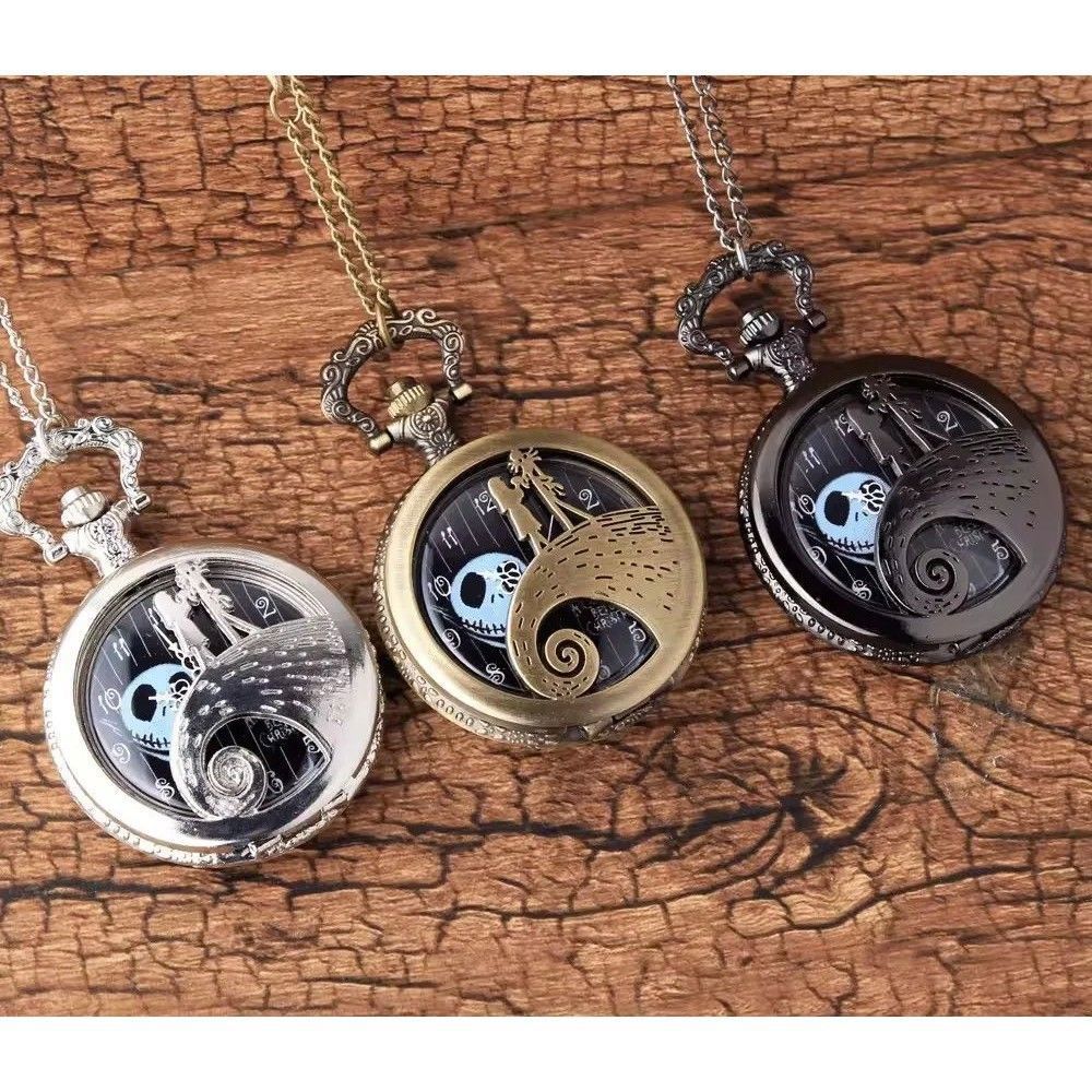 Vintage Bronze Pocket Watch Box Set Men's Quartz Movement Stainless Steel Case the Nightmare Christmas Inspired Birthday Gifts