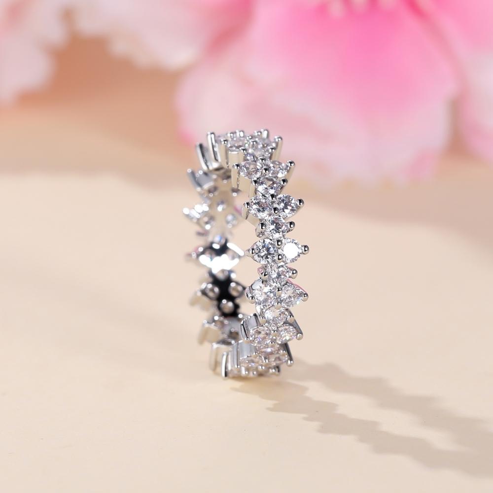 Módní Celobílý Diamantový Hladký Prsten Svatba Slib Prsten Ženský Zásnubní Dárek