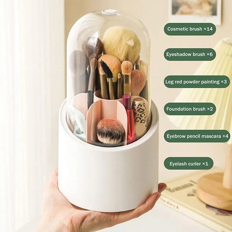 {MAX-66} 360° Rotating Makeup Brush Bucket With Dust-proof Cover Cosmetic Storage Box