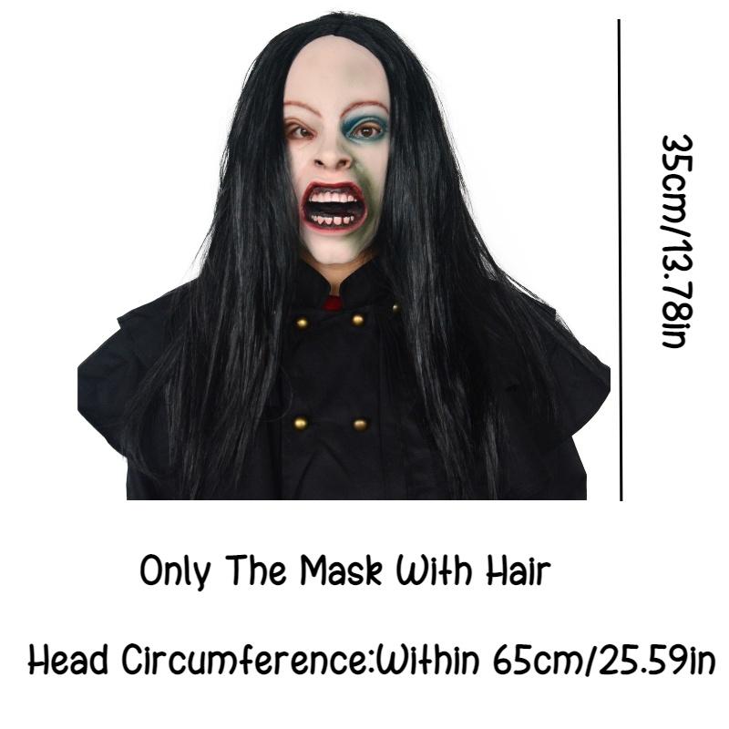 

Of Rise The Dead Latex Mask Halloween Party Prop Black Hair Ghost Head Covering