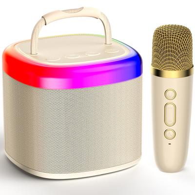 Mini Karaoke Machine for Kids, Portable Bluetooth Karaoke Speaker Unpowered Cabinets with 2 Wireless Microphones and Party Lights for Adults(Beige)