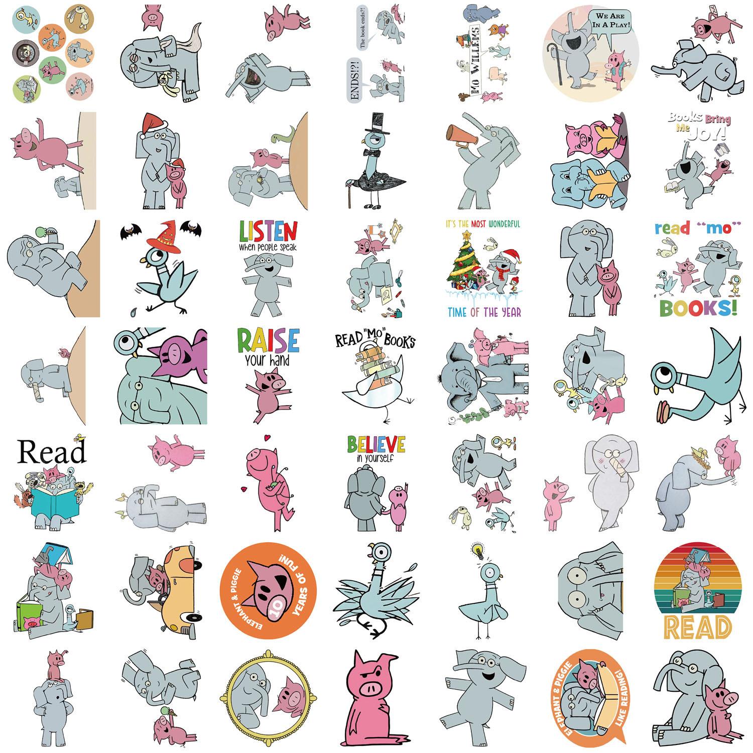 

50 Cartoon Piglet Elephant Graffiti Stickers Decorate Guitar Notebook Suitcase DIY Waterproof Stickers