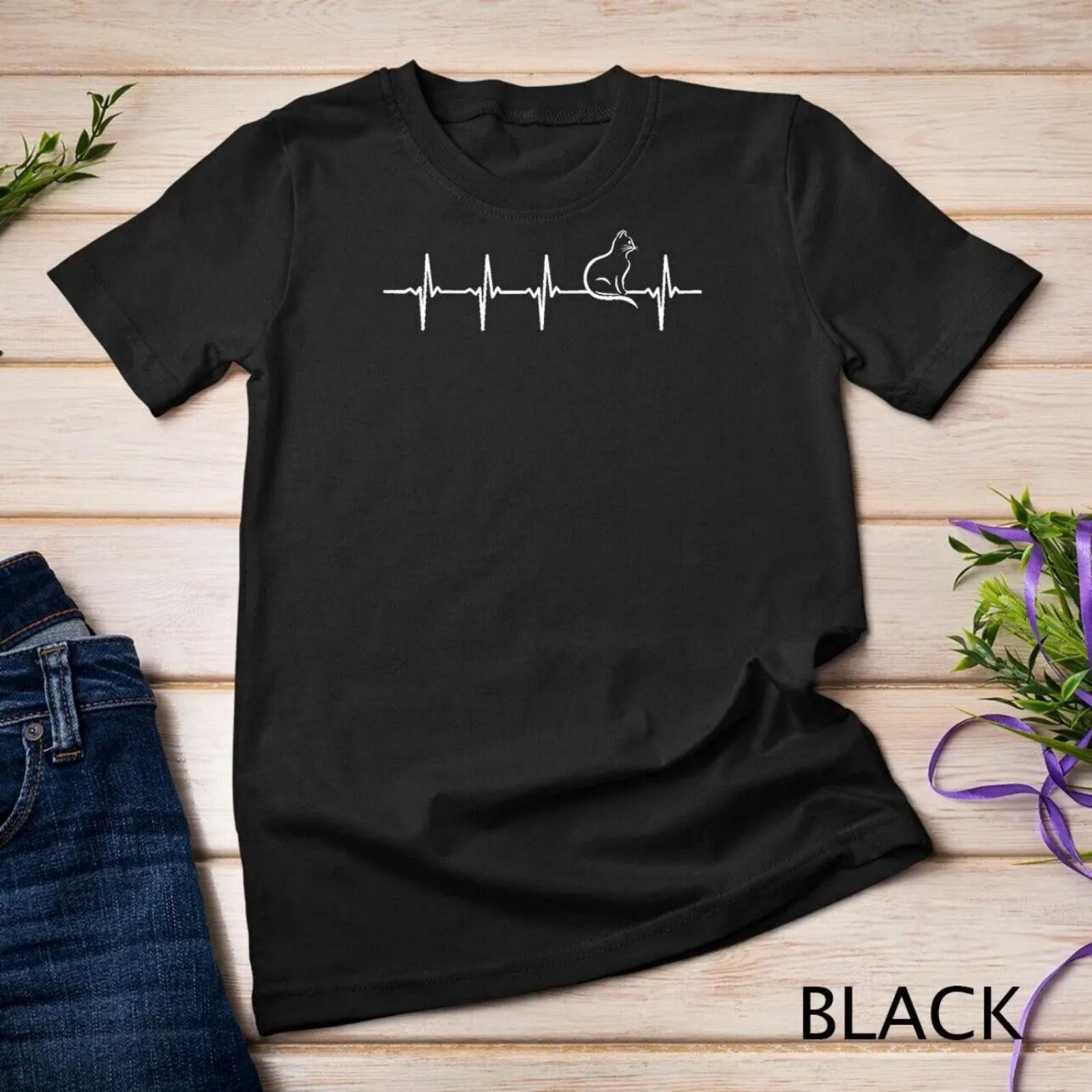 Cat heartbeat t shirt for lovers S чёрный