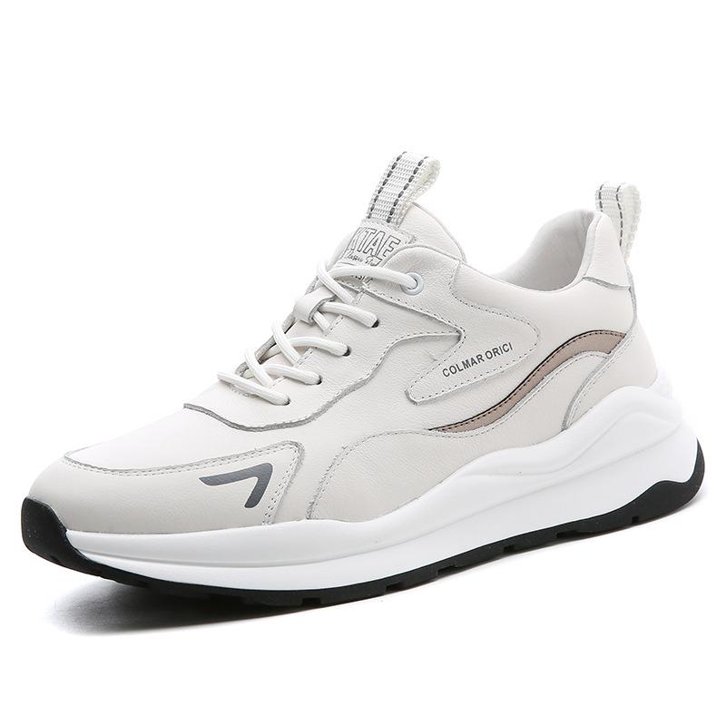 Eather Sports Shoes for Men New White Shoes Top Layer Cowhide Casual Shoes with Plush Versatile Thick Soled Dad Shoes