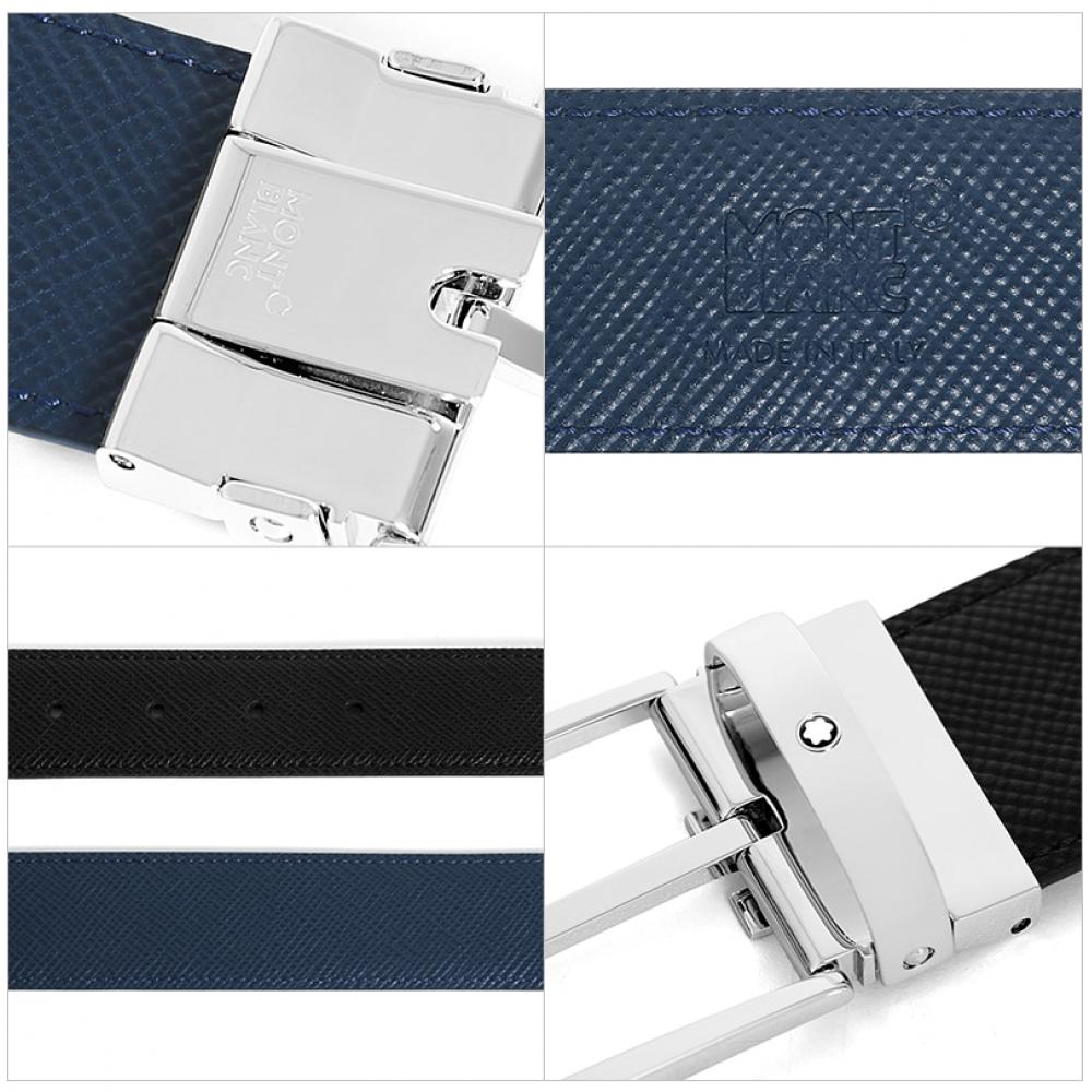 Montblanc 118438 Rectangular Black Blue Shiny Reversible Belt