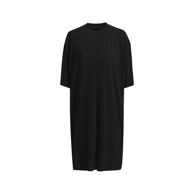 Loose Fit Round Neck Solid Color Sports Short Sleeve Dress Women Dresses Black HF7549