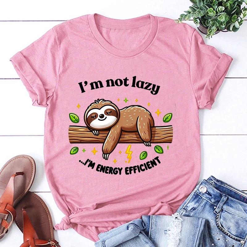 2026 New Unisex Short Sleeve Sloth IM Not Lazy IM Energy Efficient Print T Shirts Women Causal Harajuku Tops Funny Sloth Tops S