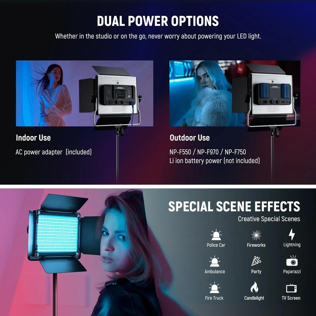NEEWER RGB660 PRO II - 2-Pack RGB 660 PRO LED Video Light Kit with Stand, App Control, 360° Full Color Video Light, 50W Dimmable, 3200~5600K