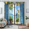Set Of 2 Spring Summer Curtains Mediterranean View Lemon Open Versatile Polyester Fabric Decorations Home Use Sheer Made