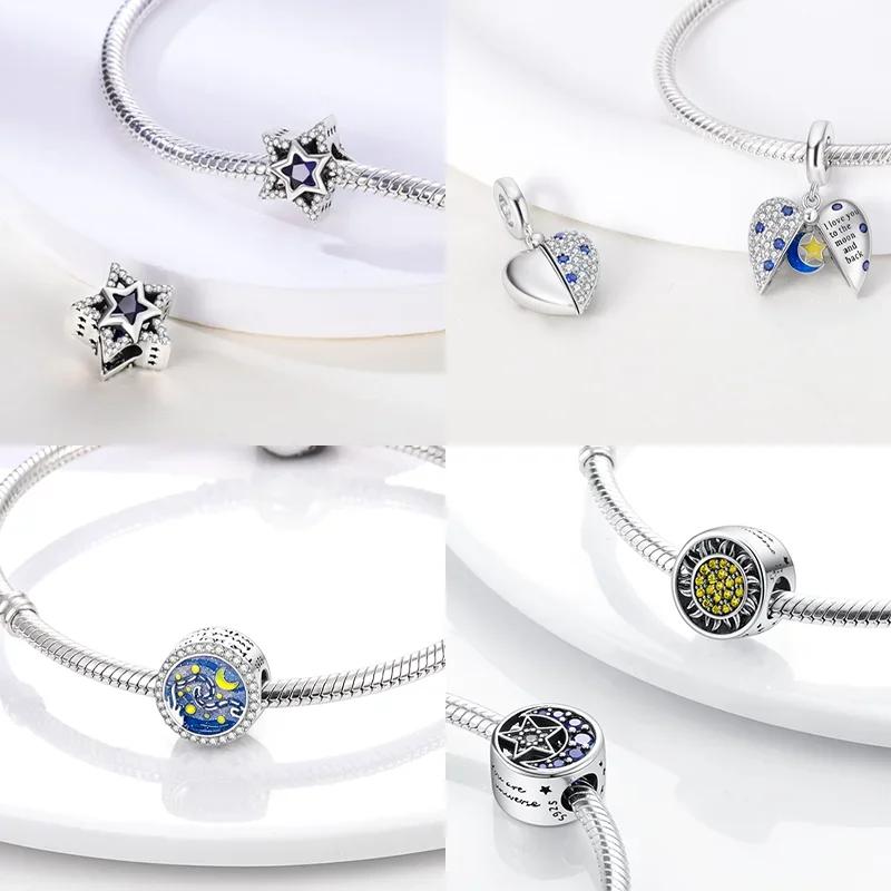 Copper Metal Star Moon Sun Series Charm Bead Components Luminous Bead Component Designed For Authentic Original Bracelet High Quality Fine Jewelry