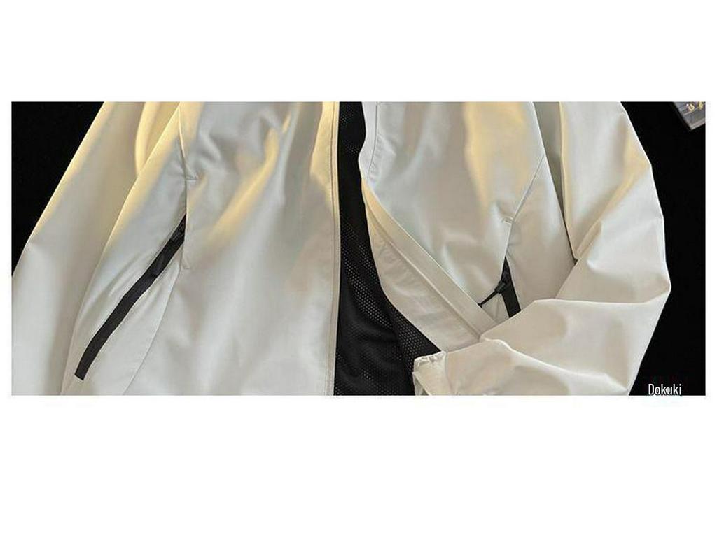 Vintage Windbreaker im amerikanischen Stil: Herren Japanische Cityboy Workwear Jacke mit Stehkragen und Kapuze