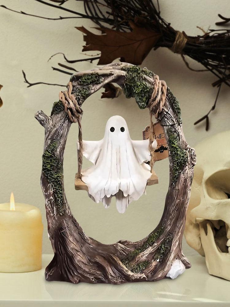Halloween Swing Ghost Ornament Funny Tree Hanging Ornaments White Ghost Swing Decorations for Desktop Bookshelf