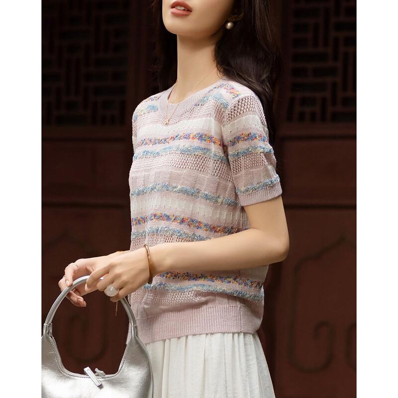 Women's Silk Wool Blend Striped Knit Top