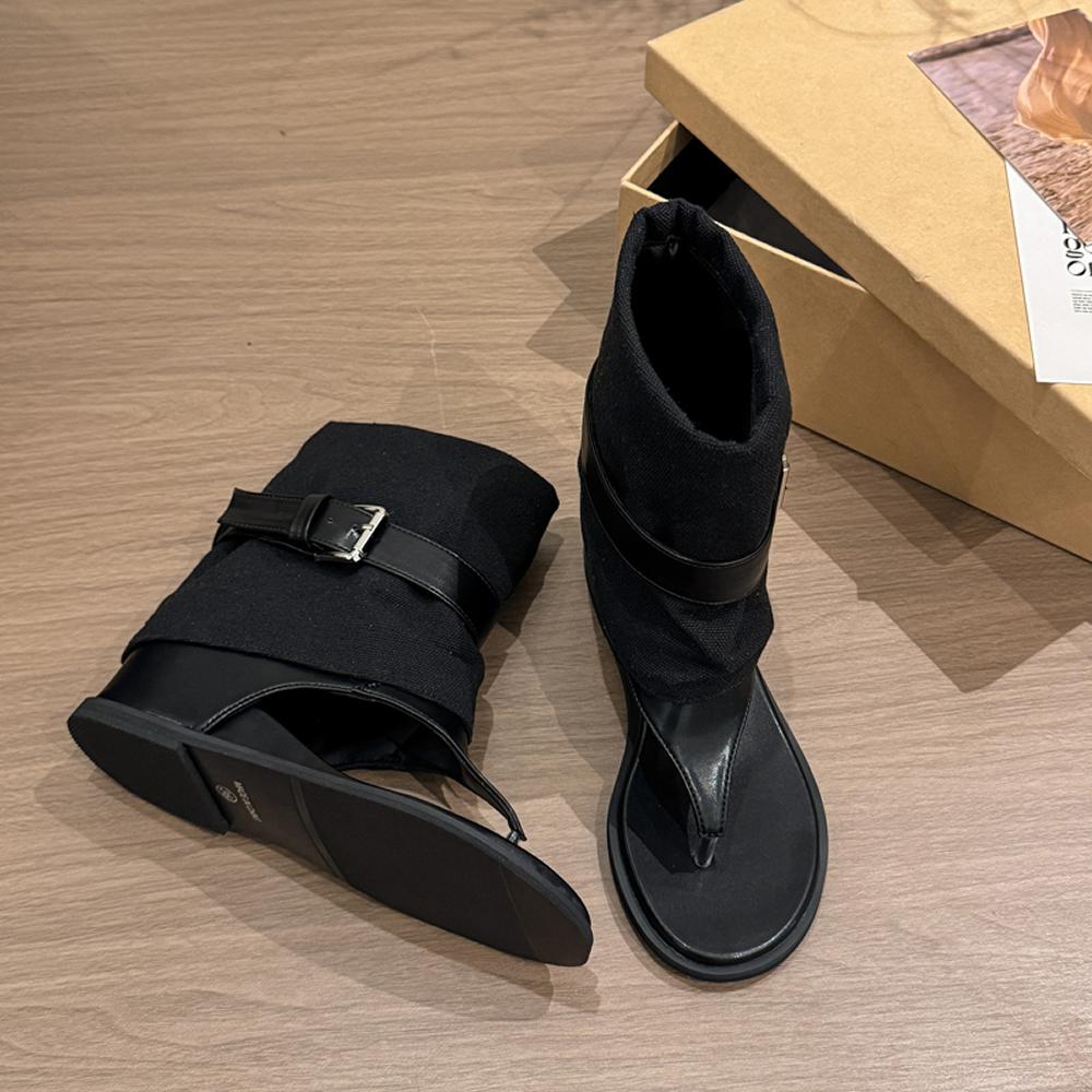 Retro Style 2025 Summer Women's New Designed Fashion Cool Boots Casual Belt Buckle Flip-flops Versatile Wedge Heeled Short Boots