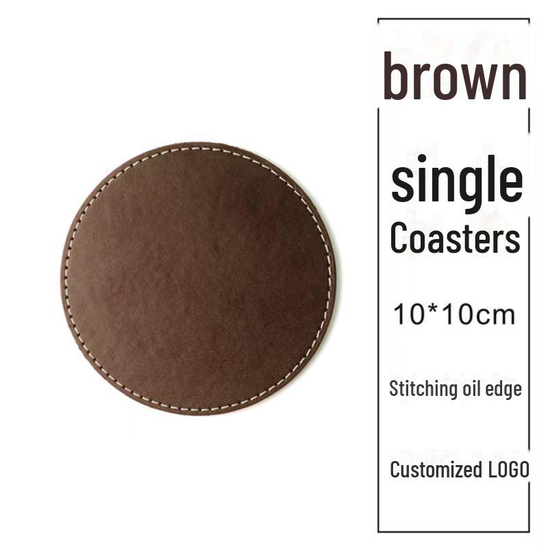Custom PU Leather Tea Coasters with Hand-Sewn Edges and Insulation Pad, Featuring Your Enterprise Logo.