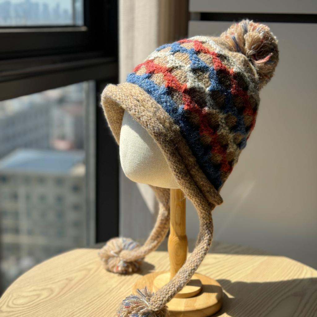Knitted Hat for Women All Match Warm and Cold Proof Ear Protection Pullover Hat in Autumn and Winter Big Head Circumference Small Face