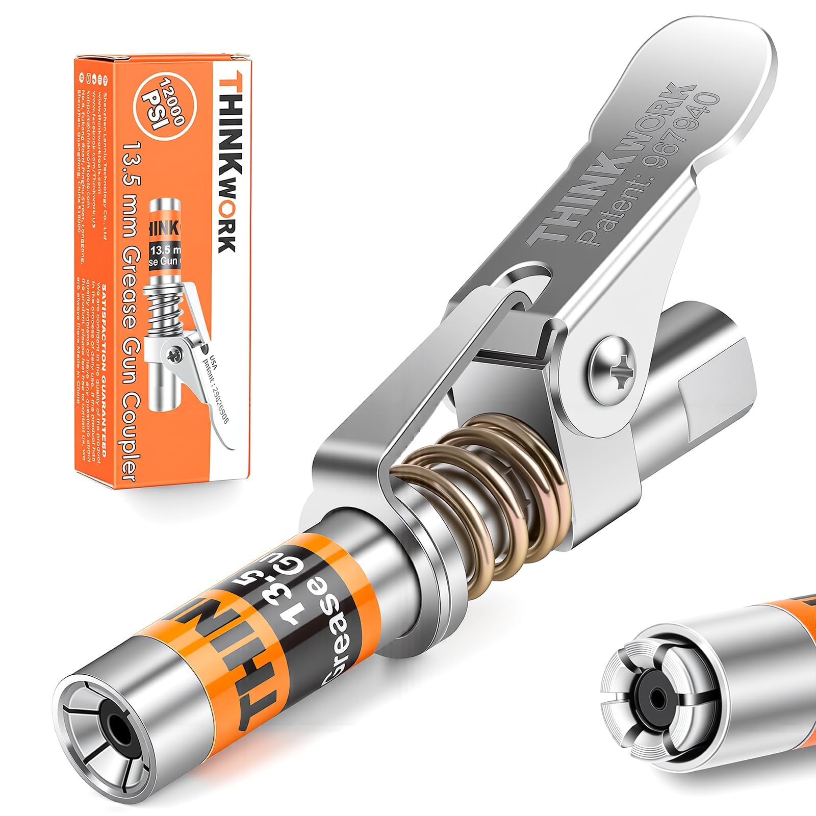 

THINKWORK 12000PSI Upgrade Grease Gun Powerful Lock-On Grease Gun Coupler Durable Compatible with 1/8 Inch NPT Grease Gun Fittings