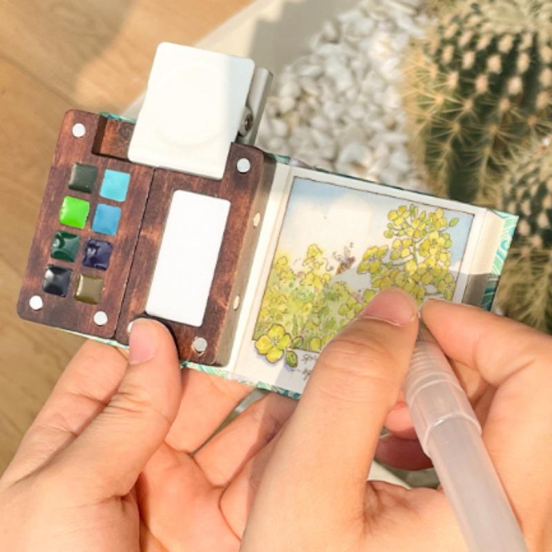 Mini Portable Watercolor Pigment 8 Colors 0.2ml Solid Packaging Wooden Box Set Diary Travel Painting Portable Art Watercolor