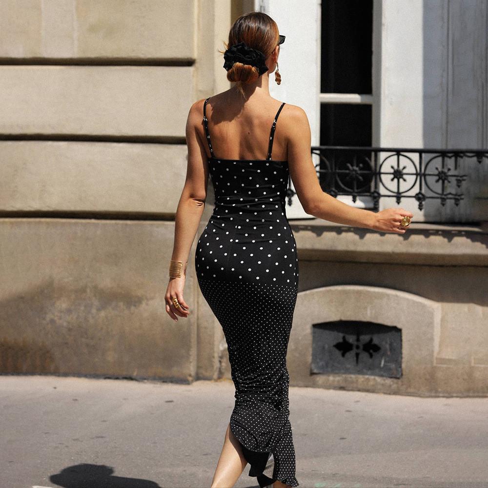 Summer Womens Polka Dot Slip Dress With Spliced Spaghetti Straps For Casual Wear