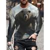 T-shirt da uomo casual a maniche lunghe con stampa, girocollo, per autunno e inverno