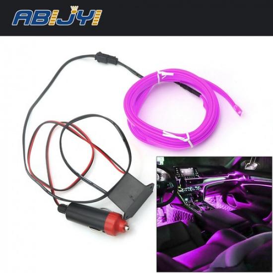 2M Auto Car LED Strip Light Interior Decor Atmosphere Wire Strip Lamp 12V Purple