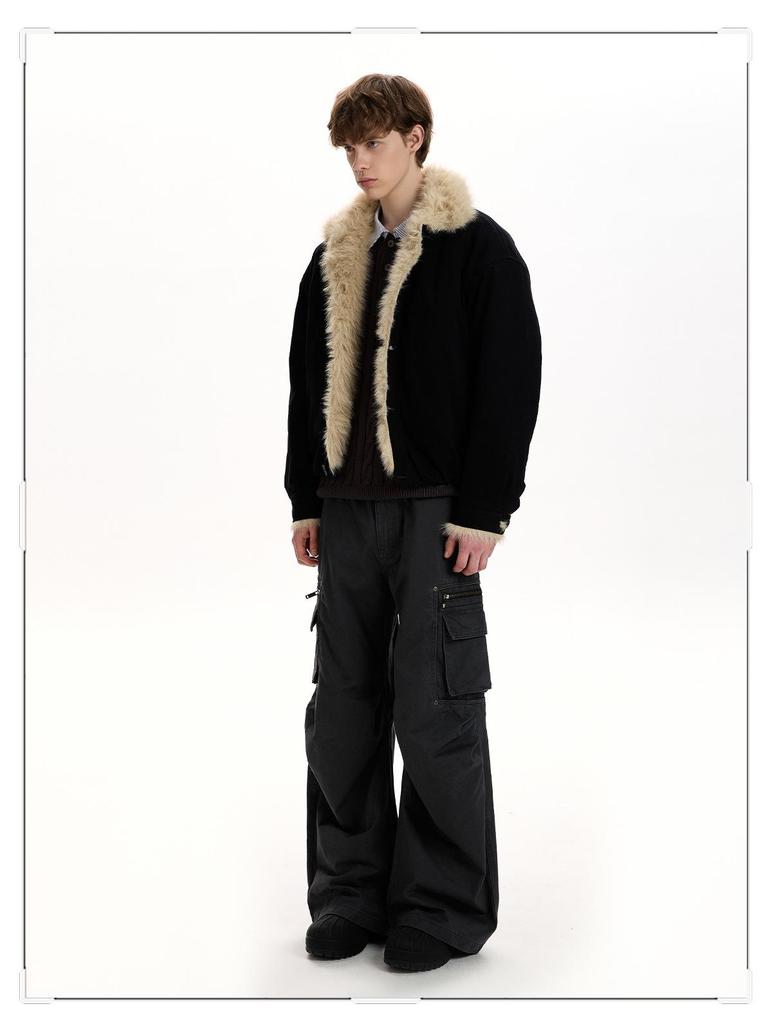 Men's Retro Cotton Jacket with Fur Collar, Golden Eagle Design - Thick, Warm, Versatile, and Trendy Winter Outerwear.