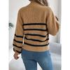 GMXIA Autumn and Winter Casual Color-blocking Striped Pocket Lantern Sleeve Pullover Sweater Women's Wear